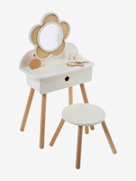 Coiffeuse cannage + accessoires en bois FSC® blanc+rose 3 - vertbaudet enfant 