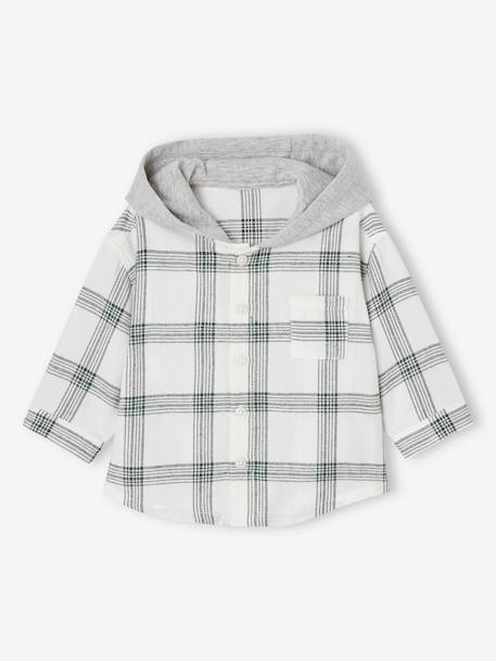 Chemise à capuche à carreaux bébé écru 1 - vertbaudet enfant 