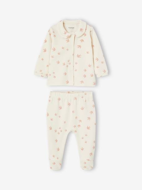 Lot 2 pyjamas oiseaux bébé en interlock rose poudré 3 - vertbaudet enfant 