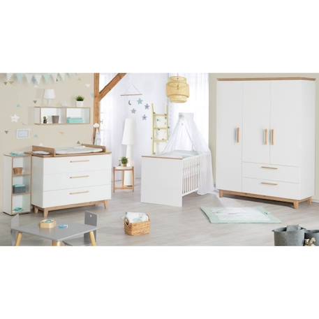 Chambre Bébé Complète ROBA Finn - Lit 70x140 cm - Commode à Langer - Armoire - Blanc et chêne BLANC 2 - vertbaudet enfant 