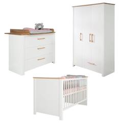 Chambre Bébé Complète ROBA - Ava - Lit évolutif - Blanc et aspect de chêne - Hauteur réglable  - vertbaudet enfant