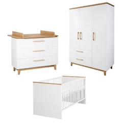 Chambre et rangement-Chambre-Chambre Bébé Complète ROBA Finn - Lit 70x140 cm - Commode à Langer - Armoire - Blanc et chêne