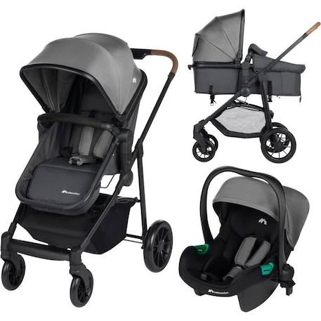 BEBECONFORT HAZE Poussette 3 en 1 i-Size - Nacelle + Siège auto Gr0+ Habillage pluie inclus - naissance jusqu'à 22Kg, Tinted Gray NOIR 1 - vertbaudet enfant 