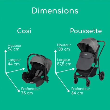 BEBECONFORT HAZE Poussette 3 en 1 i-Size - Nacelle + Siège auto Gr0+ Habillage pluie inclus - naissance jusqu'à 22Kg, Tinted Gray NOIR 6 - vertbaudet enfant 