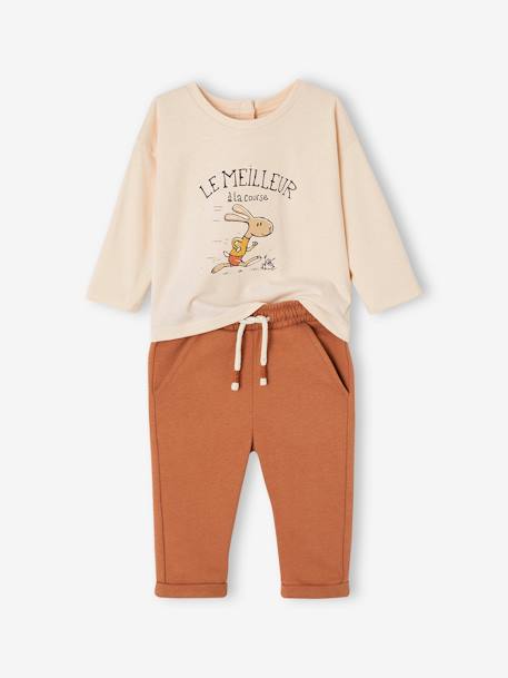 Ensemble T-shirt + pantalon molleton bébé personnalisable caramel+vert sapin 1 - vertbaudet enfant 