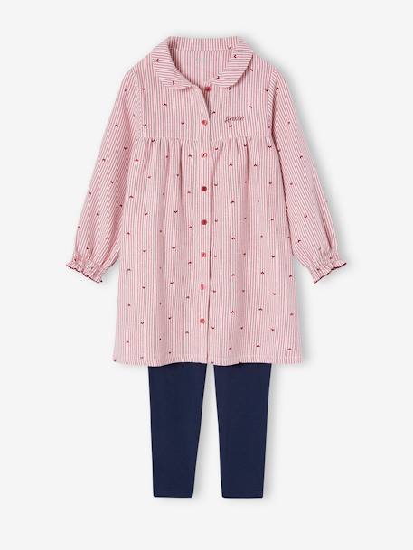 Fille-Pyjama, surpyjama-Chemise de nuit rayée en flanelle + legging fille