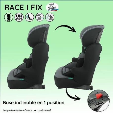 NANIA Siège auto isofix RACE I FIX, Groupe 1/2/3, de 3 à 10 ans, 9-36 kg, 76-140 cm R129 – Têtière réglable - Base inclinable - No NOIR 5 - vertbaudet enfant 