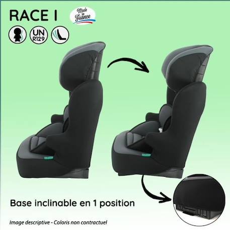 NANIA Siège auto ceinturé RACE I, Groupe 1/2/3, de 3 à 10 ans, 9-36kg, 76-140 cm R129 – Têtière régable - Base inclinable - Noir NOIR 5 - vertbaudet enfant 