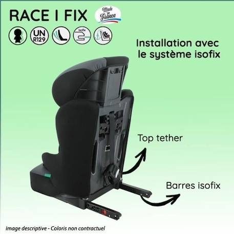 NANIA Siège auto isofix RACE I FIX, Groupe 1/2/3, de 3 à 10 ans, 9-36 kg, 76-140 cm R129 – Têtière réglable - Base inclinable - No NOIR 6 - vertbaudet enfant 