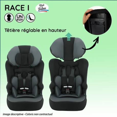 NANIA Siège auto ceinturé RACE I, Groupe 1/2/3, de 3 à 10 ans, 9-36kg, 76-140 cm R129 – Têtière régable - Base inclinable - Noir NOIR 6 - vertbaudet enfant 