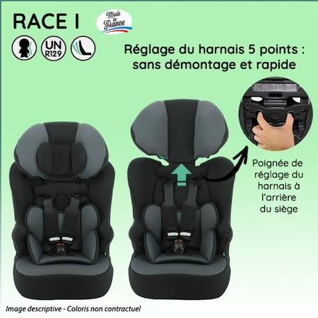 Siège auto ceinturé NANIA RACE I 76-140 cm R129 – de 3 à 10 ans – Têtière régable - Base inclinable - Marron - Fabrication MARRON 3 - vertbaudet enfant 