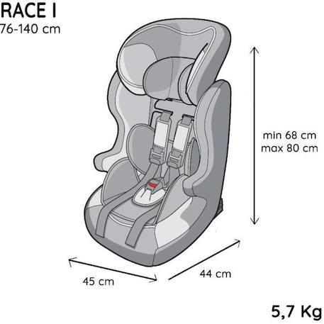 Siège auto ceinturé NANIA RACE I 76-140 cm R129 – de 3 à 10 ans – Têtière régable - Base inclinable - Gris - Fabrication Française GRIS 6 - vertbaudet enfant 