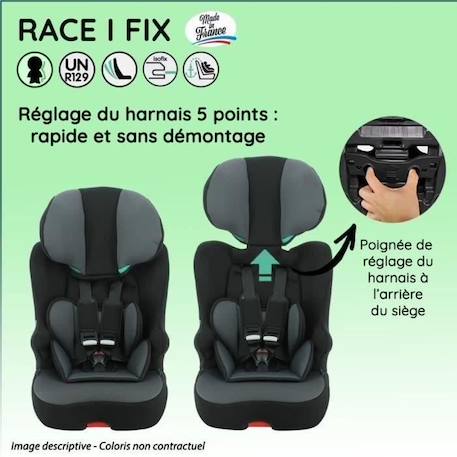 Siège auto isofix NANIA RACE I FIX 76-140 cm R129 –de 3 à 10 ans – Têtière réglable - Base inclinable - Noir - Fabrication NOIR 4 - vertbaudet enfant 