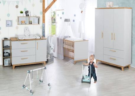 Chambre bébé complète ROBA Caro - Lit combiné 70x140 - Commode à langer - Armoire 3 portes GRIS 6 - vertbaudet enfant 