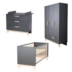 Chambre bébé complète ROBA Jara - Lit évolutif 70x140 cm + Commode à langer + Armoire 3 portes - Anthracite  - vertbaudet enfant