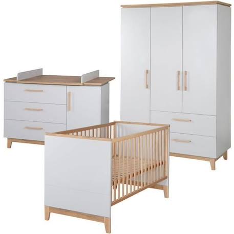 Chambre bébé complète ROBA Caro - Lit combiné 70x140 - Commode à langer - Armoire 3 portes GRIS 1 - vertbaudet enfant 