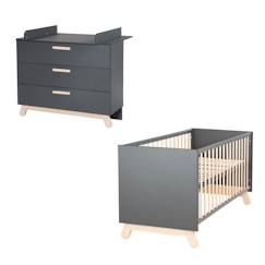 Chambre Bébé Duo Jara - Lit Évolutif 70x140 cm + Commode à Langer à 3 Tiroirs - Anthracite - ROBA  - vertbaudet enfant