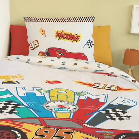 DISNEY - Housse de couette Cars Disney 140x200 cm + 1 Taie d'oreiller 63x63 cm - 100% Coton - Blanc et rouge BLANC 4 - vertbaudet enfant 