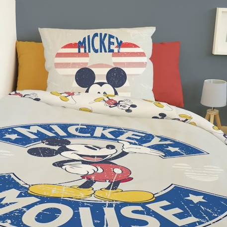DISNEY - Housse de couette Mickey Mouse Disney 140x200 cm + 1 Taie d'oreiller 63x63 cm - 100% Coton - Gris GRIS 4 - vertbaudet enfant 