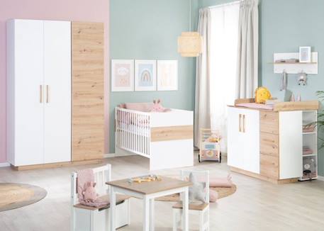 Chambre Bébé Duo Lion - ROBA - Lit Évolutif 70x140 cm - Blanc - Décor Bois BLANC 3 - vertbaudet enfant 