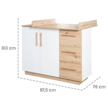 Chambre Bébé Duo Lion - ROBA - Lit Évolutif 70x140 cm - Blanc - Décor Bois BLANC 6 - vertbaudet enfant 