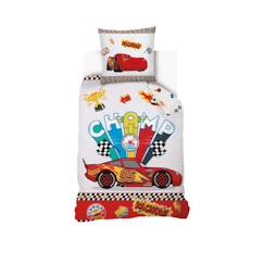 Linge de maison et décoration-Linge de lit enfant-DISNEY - Housse de couette Cars Disney 140x200 cm + 1 Taie d'oreiller 63x63 cm - 100% Coton - Blanc et rouge