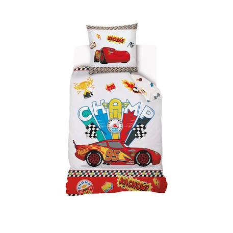 DISNEY - Housse de couette Cars Disney 140x200 cm + 1 Taie d'oreiller 63x63 cm - 100% Coton - Blanc et rouge BLANC 1 - vertbaudet enfant 