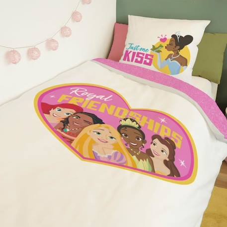 DISNEY - Housse de couette Disney Princesses Cœur 140x200 cm + 1 Taie d'oreiller 63x63 cm - 100% Coton - Blanc BLANC 3 - vertbaudet enfant 