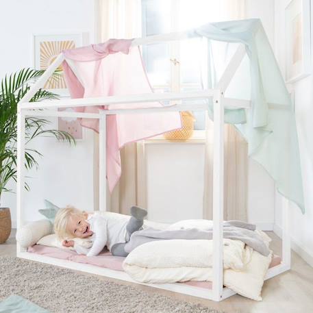 Lit Cabane 70 x 140 cm pour Enfants ROBA - Bambou Certifié FSC - Lit Montessori au Sol pour Garçon et Fille - Bois Laqué Blanc BLANC 6 - vertbaudet enfant 