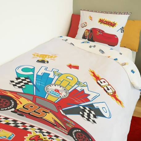 DISNEY - Housse de couette Cars Disney 140x200 cm + 1 Taie d'oreiller 63x63 cm - 100% Coton - Blanc et rouge BLANC 3 - vertbaudet enfant 