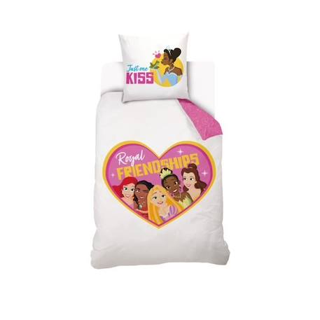 DISNEY - Housse de couette Disney Princesses Cœur 140x200 cm + 1 Taie d'oreiller 63x63 cm - 100% Coton - Blanc BLANC 1 - vertbaudet enfant 