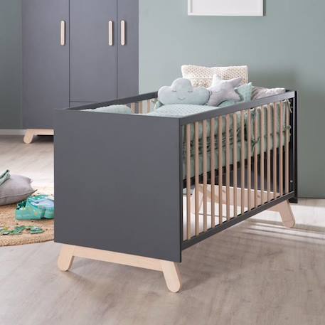 Chambre Bébé Duo Jara - Lit Évolutif 70x140 cm + Commode à Langer à 3 Tiroirs - Anthracite - ROBA GRIS 3 - vertbaudet enfant 