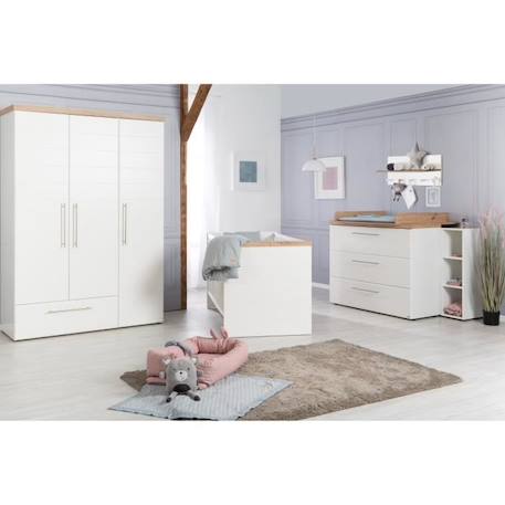 Chambre Bébé ROBA Nele - Lit évolutif 70x140 cm + Commode à Langer - Blanc et décor chêne BLANC 4 - vertbaudet enfant 