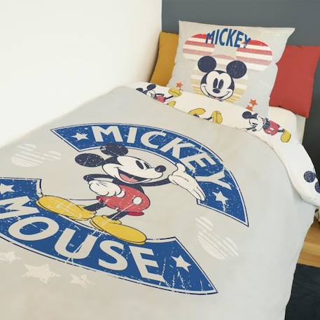 DISNEY - Housse de couette Mickey Mouse Disney 140x200 cm + 1 Taie d'oreiller 63x63 cm - 100% Coton - Gris GRIS 3 - vertbaudet enfant 