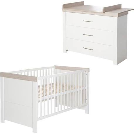 Chambre Bébé Duo Lucy - ROBA - Lit 70x140 cm - Commode à Langer Large BLANC 1 - vertbaudet enfant 