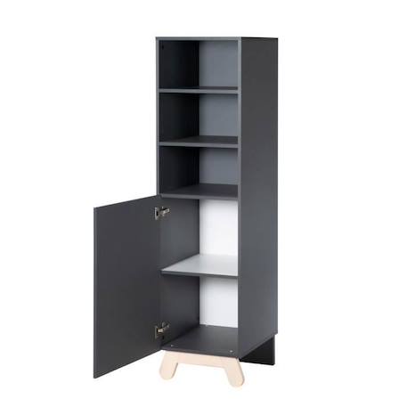 Étagère Bébé sur pied 'Jara' en Bois - 3 Niches et 1 Porte - Anthracite-Décor Hêtre massif - ROBA NOIR 2 - vertbaudet enfant 