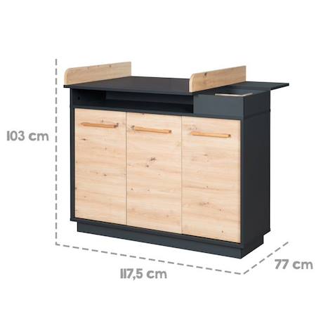 Chambre Bébé Duo Lenn - Lit Évolutif 70x140 cm + Commode à Langer - ROBA - Anthracite / Décor Bois NOIR 5 - vertbaudet enfant 