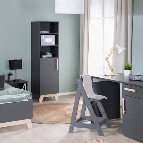 Étagère Bébé sur pied 'Jara' en Bois - 3 Niches et 1 Porte - Anthracite-Décor Hêtre massif - ROBA NOIR 6 - vertbaudet enfant 