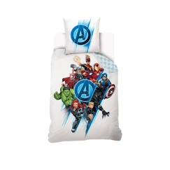 MARVEL - Housse de couette Avengers Team 140x200 cm + 1 Taie d'oreiller 63x63 cm - 100% Coton - Blanc  - vertbaudet enfant