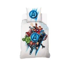 Linge de maison et décoration-Linge de lit enfant-Housse de couette-MARVEL - Housse de couette Avengers Team 140x200 cm + 1 Taie d'oreiller 63x63 cm - 100% Coton - Blanc