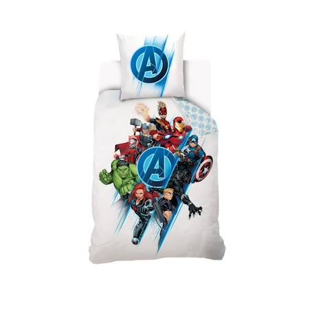 MARVEL - Housse de couette Avengers Team 140x200 cm + 1 Taie d'oreiller 63x63 cm - 100% Coton - Blanc BLANC 1 - vertbaudet enfant 