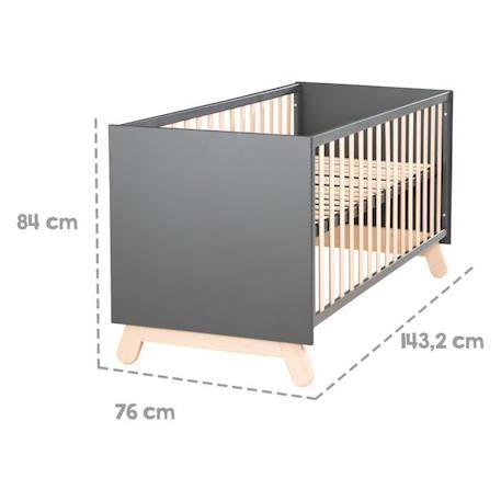 Chambre Bébé Duo Jara - Lit Évolutif 70x140 cm + Commode à Langer à 3 Tiroirs - Anthracite - ROBA GRIS 5 - vertbaudet enfant 