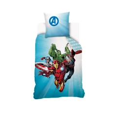 Linge de maison et décoration-Linge de lit enfant-Housse de couette-MARVEL - Housse de couette Avengers Originals 140x200 cm + 1 Taie d'oreiller 63x63 cm - 100% Coton - Bleu et blanc