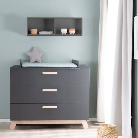 Chambre Bébé Duo Jara - Lit Évolutif 70x140 cm + Commode à Langer à 3 Tiroirs - Anthracite - ROBA GRIS 6 - vertbaudet enfant 