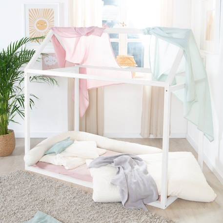 Lit Cabane 70 x 140 cm pour Enfants ROBA - Bambou Certifié FSC - Lit Montessori au Sol pour Garçon et Fille - Bois Laqué Blanc BLANC 2 - vertbaudet enfant 