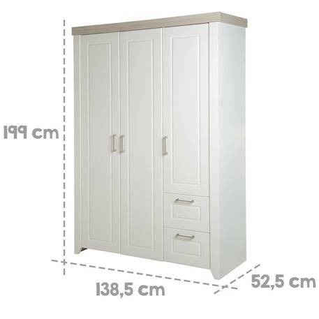 Armoire Bébé 3 Portes Battantes Felicia - ROBA - Blanc - Campagne - Laqué BLANC 4 - vertbaudet enfant 