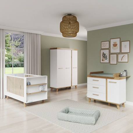 ROBA Armoire Bébé 3 Portes Battantes Smile - avec 1 Penderie et 6 Étagères - Garde-Robe Bébé - Blanc / Chêne Artisan BLANC 5 - vertbaudet enfant 