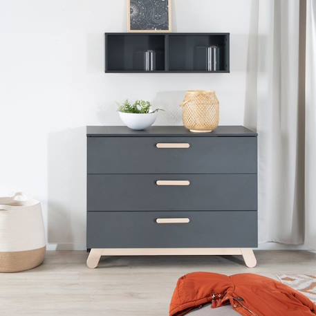 ROBA Commode à Langer Jara - Plan Amovible - Pieds et Poignées en Bois Véritable - Hauteur de Langer 93 cm - Anthracite GRIS 6 - vertbaudet enfant 