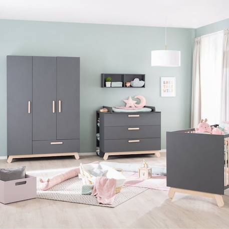 ROBA Commode à Langer Jara - Plan Amovible - Pieds et Poignées en Bois Véritable - Hauteur de Langer 93 cm - Anthracite GRIS 3 - vertbaudet enfant 