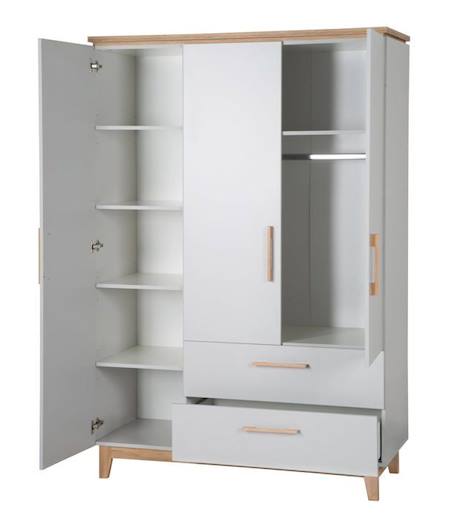 Armoire Bébé 3 Portes Battantes Caro - ROBA - Gris Clair / Chêne - Penderie, Tiroirs et Étagères GRIS 5 - vertbaudet enfant 